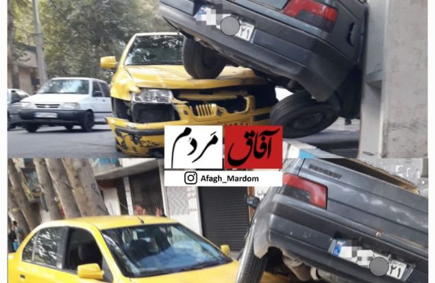 پژو مثل موشک روی تاکسی فرود آمد! / راننده: فکرم مشغول بود...