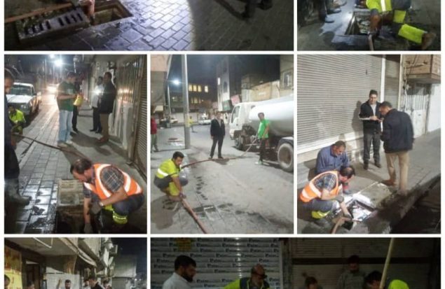 تلاش شبانه کارگران حوزه خدمات شهری شهرداری گلستان برای لایروبی مسیر آب‌های سطحی در محله حسن‌آباد
